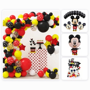Pachet Petrecere Mickey Mouse cu Arcada 130 Baloane Set Baloane Balon 82 cm si Topper Tort