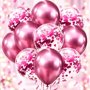 Set 10 Baloane Roz Chrome Confetti
