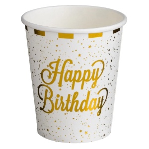 Set 12 Pahare Aniversare Petrecere Happy Birthday Alb Gold PHR52 - Img 3