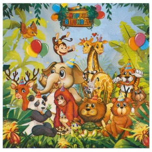 Set 12 Șervețele Petrecere Safari Junglă Happy Birthday – 33 x 33 cm