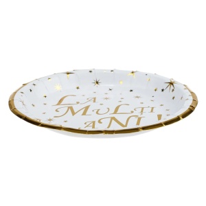 Set 6 Farfurii Elegante Gold Alb La Multi Ani 23 cm - Img 3