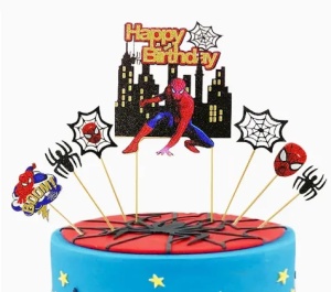 Set 7 Toppere Tort Spiderman cu Decor Oras si Mesaj Happy Birthday TOP200