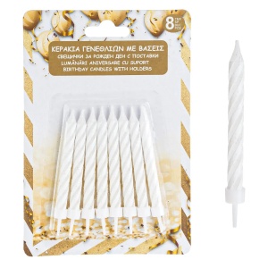Set 8 Lumanari Aniversare Albe Cu Glitter LMR33