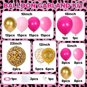 Set Arcada Baloane Aniversare Safari Pink 100 Piese cu Baloane Leopard si Aurii ARC185 - Img 2