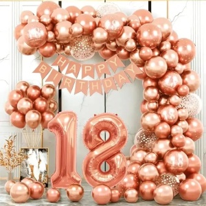 Set Arcada Baloane Majorat Rose Gold 79 Piese cu Cifra 18 si Banner ARC188