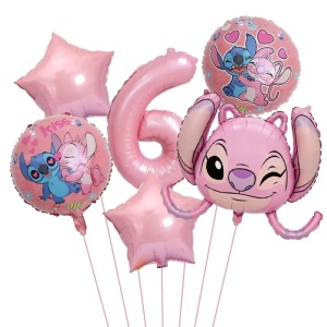 Set Baloane Aniversare 6 Ani Tematica Stitch și Angel Roz SET312-6