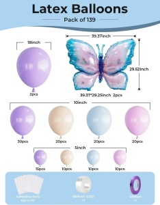 Set Baloane Pastel Si Fluturi Gigant Pentru Decor Evenimente 139 piese - Img 2