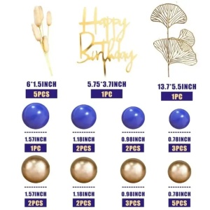 Set Decoratiuni Tort Royal Blue cu Accente Aurii - Img 2
