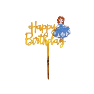 Topper Tort Printesa Sofia Happy Birthday Auriu Oglinda TOP206