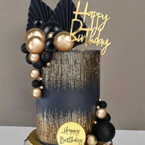 Decoratiune Tort Aniversare Negru Gold Deluxe