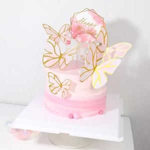 Decoratiune Tort Delicate Pink Butterflies - Img 3