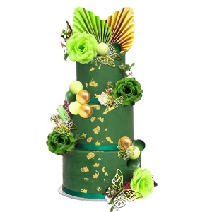 Decoratiune Tort Tematica Verde cu Elemente Aurii si Fluturi - Img 3