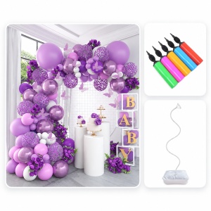 Pachet Kit Arcada 97 Baloane Mov cu Fluturasi cu Suport Arcada si Pompa