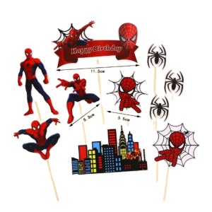 Set 10 Toppere Tort Spiderman si Decor Oras pentru Aniversari Baieti TOP197