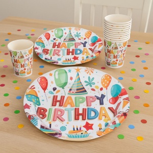 Set 12 Farfurii Petrecere Happy Birthday cu Baloane și Cadouri – 18 cm - imagine 2