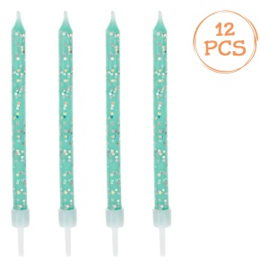 Set 12 Lumanari Aniversare Verde Menta Cu Sclipici