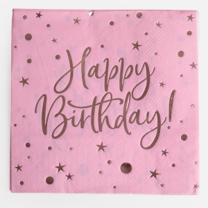 Set 12 Șervețele Petrecere Happy Birthday Roz Intens – 33 x 33 cm