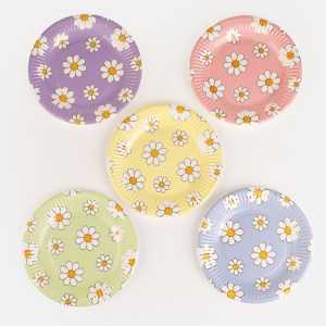 Set 25 Farfurii Petrecere cu Margarete și Detalii Aurii – 23 cm