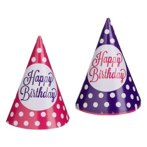 Set 6 Coifuri Petrecere Aniversare Roz Mov Cu Buline COF21