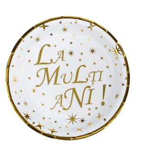 Set 6 Farfurii Elegante Gold Alb La Multi Ani 18 cm - Img 2