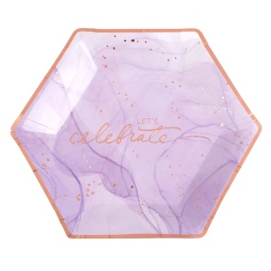 Set 6 Farfurii Hexagonale Elegante Let's Celebrate Lila Marble Gold FRF113