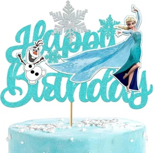 Topper Tort Elsa si Olaf - Decor cu Sclipici Happy Birthday TOP187