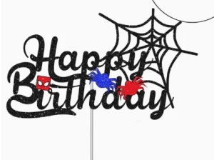 Topper Tort Happy Birthday cu Panza de Paianjen si Masca Spiderman TOP203