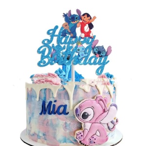Topper Tort Lilo Stitch Albastru Glitter Decor Petrecere TOP152