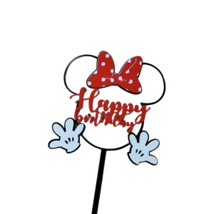 Topper Tort Minnie Mouse Happy Birthday Cu Fundita TOP145