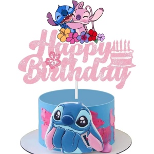 Topper Tort Stitch Si Angel Roz Glitter Happy Birthday Decor TOP156