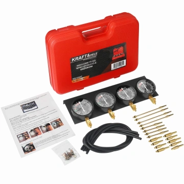 Set instrumente sincronizare carburatoare, Kraft&Dele KD12537, 4 manometre 93mm, furtunuri flexibile, 17 adaptoare - Img 4