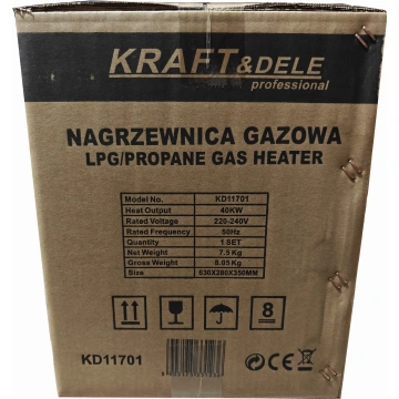 Aerotermă pe gaz 40 kW KD11701 cu termostat, afișaj și reductor, pentru hale, ateliere și spații bine ventilate - Img 7