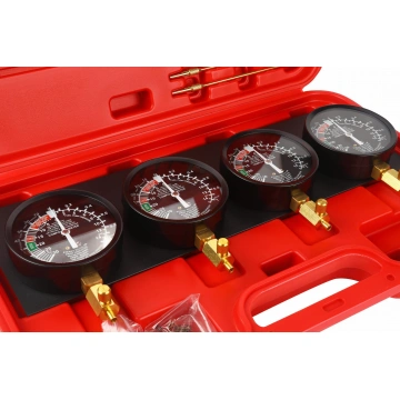 Set instrumente sincronizare carburatoare, Kraft&Dele KD12537, 4 manometre 93mm, furtunuri flexibile, 17 adaptoare - Img 2
