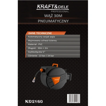 Furtun retractabil pneumatic, Kraft&Dele, 30m+2m, 1/4" KD2160 - Img 4