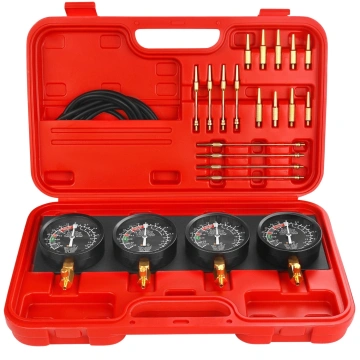 Set instrumente sincronizare carburatoare, Kraft&Dele KD12537, 4 manometre 93mm, furtunuri flexibile, 17 adaptoare