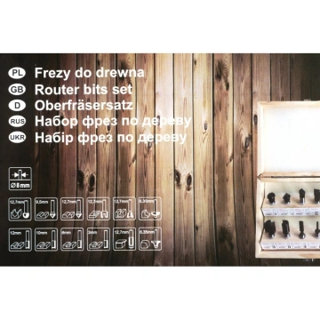Trusa freze pentru lemn 8mm, 12 elemente, KP84 - Img 2
