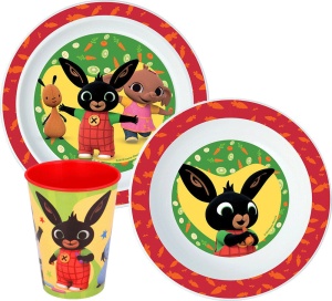 Bing Happy Bunny set de tacâmuri, set de plastic micro, cu pahar de 260 ml