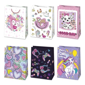 Colorat Colorful Pungă de cadou din hârtie pentru fete, 23x32x11 cm
