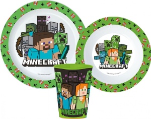 Minecraft Creeper set de masă, set micro plastic, cu pahar 260 ml