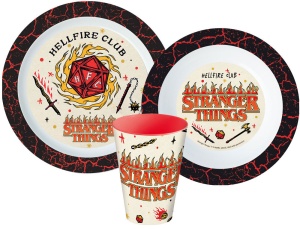 Stranger Things Upside Down set de masă, set plastic pentru microunde, pahar 260 ml