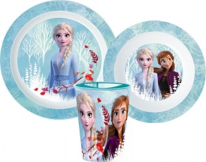 Disney Regatul de gheață Blue Forest veselă, set micro plastic, cu pahar de 260 ml