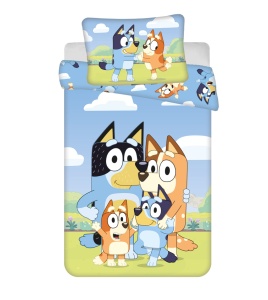 Bluey Happy Family set de lenjerie de pat pentru copii, 100×135cm, 40×60 cm