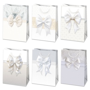 Colorat Bow Pungă de cadou din hârtie albă 23x32x11 cm