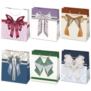 Colorat Bow sac cadou de hârtie, 15,5x15,5x8 cm