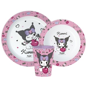 Hello Kitty Kuromi set de masă, set micro plastic, cu pahar 260 ml