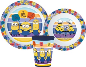 Minionii Striped set de vase, set de plastic micro, cu pahar 260 ml