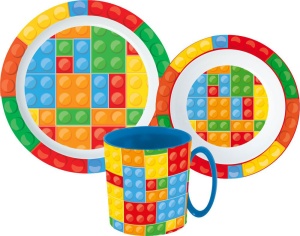 Bricks Bricks Set de masă cu model Lego, set de microplastic cu cană de 350 ml