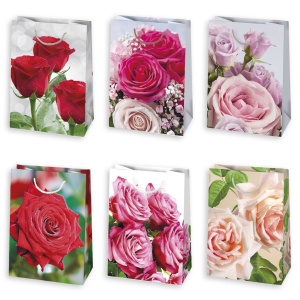 Floare Luxury Pungă cadou de hârtie cu trandafiri 23x32x11 cm
