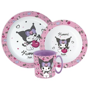 Hello Kitty Kuromi set de masă, set microplastic cu cană 390 ml