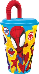 Omul Păianjen Pahar Spidey din plastic cu pai, 430 ml
